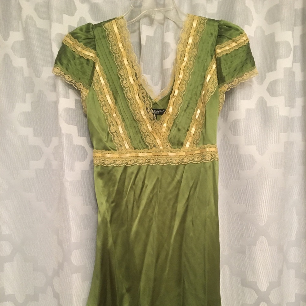 Green Silk and Lace Mini Dress